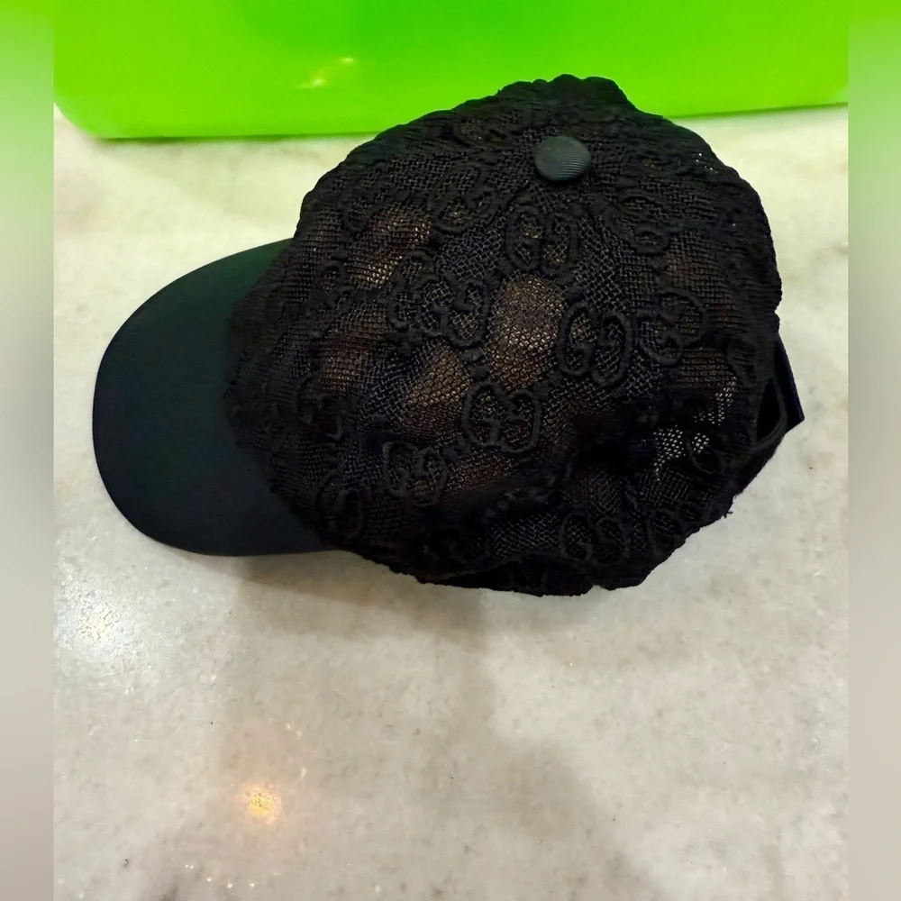 Gucci Black Lace Mesh Baseball Hat Size XL